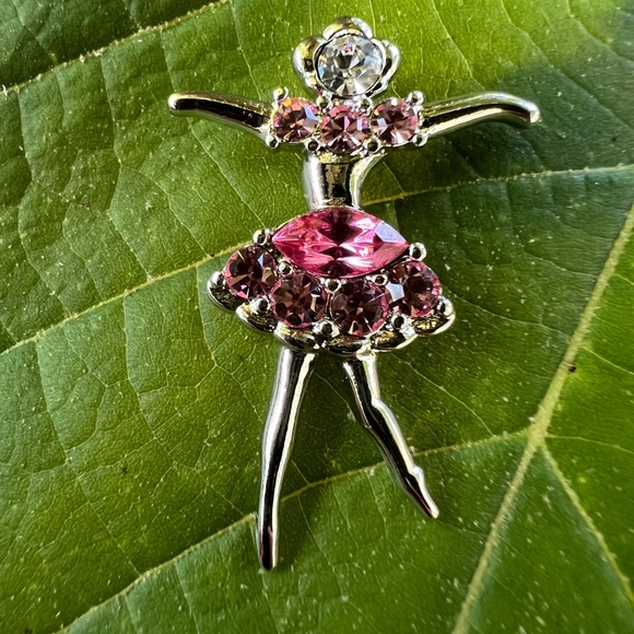 Silver-tone Clear & Pink Rhinestone Ballerina Pendant 👠 - Picture 12 of 17